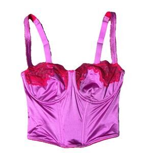 New Skims Pink Red Stretch Satin Lace Balconette Corsest Bra Top S